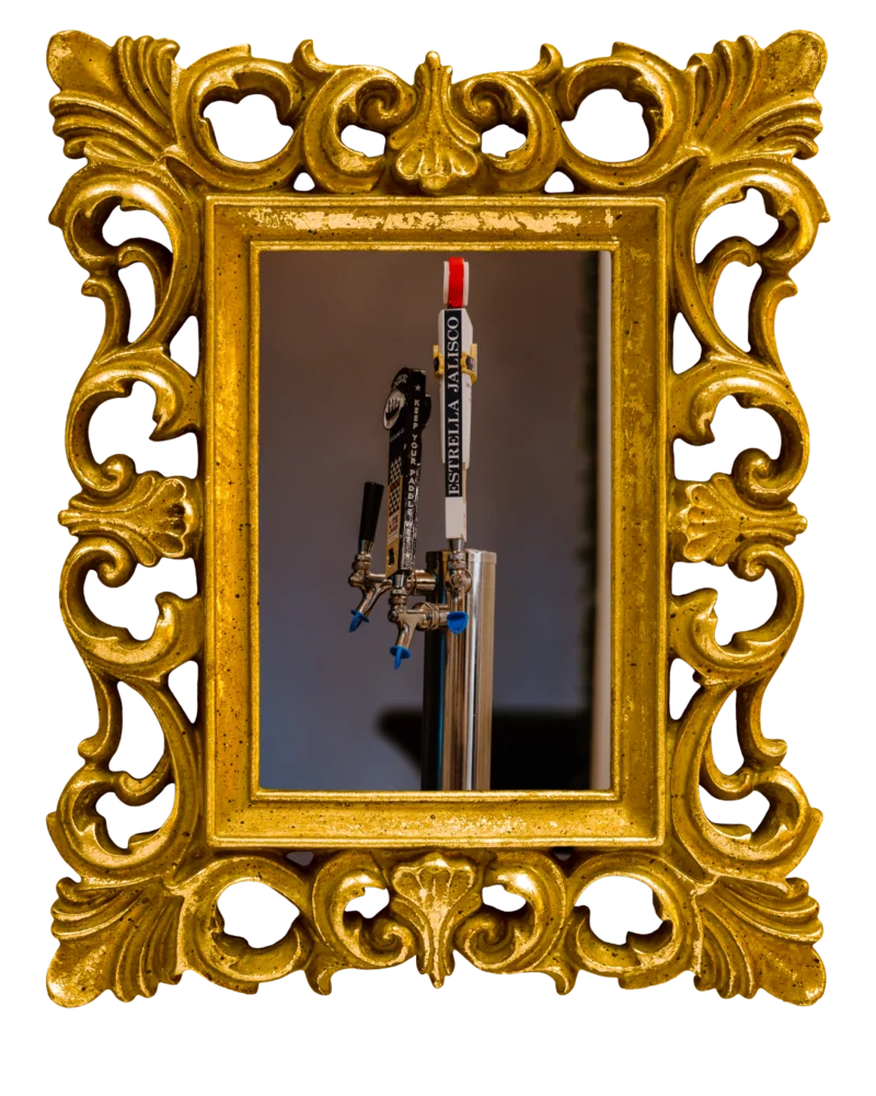 Gold-framed photo of craft beer at The Main Event venue